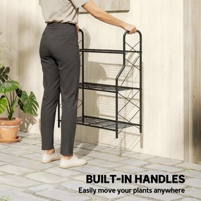 Outsunny 3-poziomowy stojak na rośliny, 78 cm wysoki stojak na kwiaty z uchwytami, metalowy regał na rośliny, czarny | Aosom PL