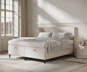 Łóżko tapicerowane w tkaninie plecionej Ritual - 140 x 200 cm - beżowy