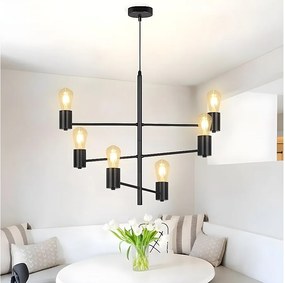 NETTLIFE Zawieszenie 6 żarówek E27 czarna średnica 65cm Vintage regulowany metalowy żyrandol przemysłowy salon do jadalni sypialnia