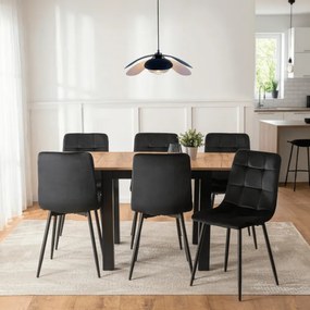 Zestaw Stół Kwadratowy Rozkładany MAX 80-160 cm Dąb Craft/Czarny i 6 Krzeseł PERU Czarnych Welurowych