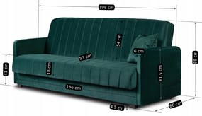 Sofa z Funkcją Spania PORTO Wersalka Rozkładana Dwuosobowa Zielona Nowoczesna do Salonu