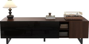 Niska szafka pod telewizor z 4 drzwiami - 180 x 38 x 50 cm - wyjątkowy design - wygląd postarzanego drewna - MDF - czarny + naturalne wykończenie