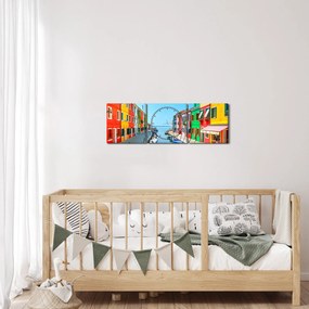 Obraz - Wyspa Burano, Wenecja, Włochy (z zegarem) (90x30 cm)