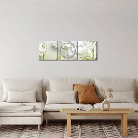 Obraz z kwiatami (z zegarem) (90x30 cm)