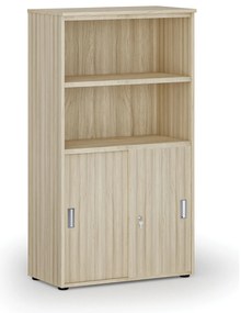 Szafa biurowa kombinowana PRIMO WOOD, drzwi przesuwne na 2 poziomach, 800 x 420 x 1434 mm, dąb naturalny