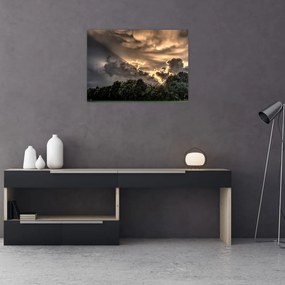 Obraz na szkle - chmury i las (70x50 cm)