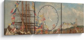 Obraz - Eugène Boudin, Festival in the Harbor of Honfleur, reprodukcje (z zegarem) (90x30 cm)