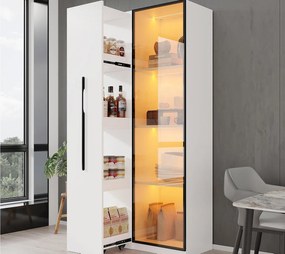 Witryna 70×40×160 cm - z drzwiami ze szkła hartowanego - 1 drzwi i 1 szuflada boczna - z oświetleniem LED - biała