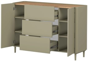 Komoda Elivo 150 cm z szufladami na nóżkach - eukaliptus / dąb baltic dune