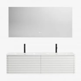 Zestaw Drewnianych Mebli Łazienkowych Noura Ze Zintegrowanymi Umywalkami Biała & Prostokątny Led I Przeciwmgielny 160x75 Cm Jorvi & - Sklum