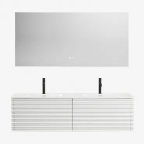 Zestaw Wiszących Mebli Łazienkowych Zintegrowanych Z Umywalkami Noura Biała & Prostokątny Led I Przeciwmgielny 160x75 Cm Riben & - Sklum