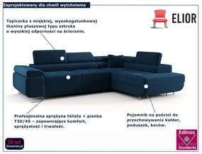 Granatowy rozkładany narożnik z pojemnikiem C8-L27