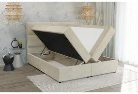 Beżowe łóżko boxspring ze schowkiem 200x200 cm Rico – Ropez