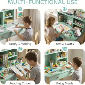 AIYAPLAY Biurko dziecięce z szufladami i półkami dla dzieci 5-12 lat 90 x 52 x 105 cm Zielony | Aosom PL