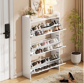 Nowoczesna szafka na buty - 70 x 25 x 120 cm - z 6 przegródkami - do przedpokoju i salonu - MDF - biała