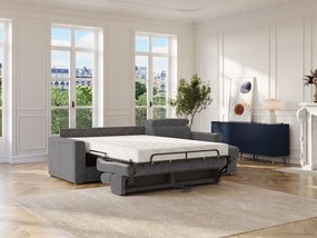 Kanapa narożna dwustronna rozkładana w tkaninie typu szenil w kolorze antracytowym – Powierzchnia spania 140 cm – Materac 22 cm z pianki memory VIZIR.