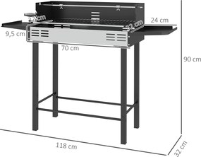 Outsunny Holzkohlegrill Grill BBQ-Grill, regulowany ruszt, 1 rożen, 118 x 32 x 90 cm, Czarny + Srebrny