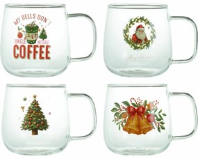 Zestaw 4 świątecznych kubków szklanych z nadrukiem 400 ml