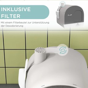 PawHut Kuweta z pokrywą, łopatką, matą na żwirek, plastik, szara/czarna | Aosom PL