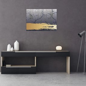 Obraz na szkle - Niebiesko-złota abstrakcja N⁰1 (70x50 cm)