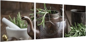 Obraz - Czajniczek z rozmarynem (z zegarem) (90x30 cm)