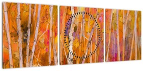 Obraz - Jesienny las (z zegarem) (90x30 cm)