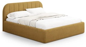 Musztardowe tapicerowane łóżko dwuosobowe ze schowkiem ze stelażem 140x200 cm Juno – Windsor & Co Sofas