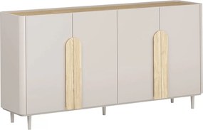 Komoda Amilio 200 cm czterodrzwiowa na nóżkach - kaszmir / dąb olejowany / uchwyty dąb jasny