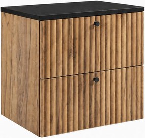 Szafka łazienkowa wisząca z blatem 60, dąb craft złoty + blat czarny, uchwyty w trzech kolorach, 60 x 44,4 x 58,6 cm