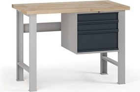 Stół warsztatowy G7, blat bukowy, 1200 x 685 x 840 mm, 1x kontener, 3x szuflada, grafitowy