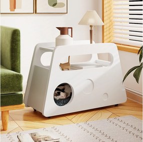 Mobilny stolik kawowy na kółkach, biały, 81x33x51,5 cm - do salonu i sypialni