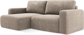 Beżowy rozkładany/ze schowkiem narożnik z tkaniny szenilowej (lewostronny/z szezlongiem) Kona – Makamii