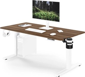 Biurko elektryczne z regulacją wysokości ergonomiczne białe/orzech,1400x700 mm: ARIA