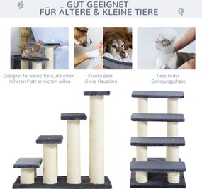 PawHut Schody dla kota lub psa 4-stopniowe z sizalu Szare schodki do wspinania | Aosom PL