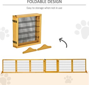 PawHut Wolnostojąca Drewniana Bramka dla Psa, Modułowa i Składana z 6 Paneli i 2 Podpor, Żółta