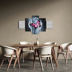 Obraz - Różowy motyl w ścianie (125x70 cm)