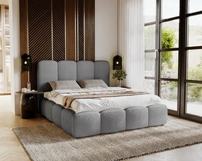 Emporius Merkad Boucle łóżko tapicerowane 200x200 - łóżko z pojemnikiem, gruba pianka, stelaż - elegancki design, tkanina boucle, szary (Anthology 17)