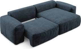 Ciemnoniebieski rozkładany narożnik z tkaniny szenilowej (prawostronny/z szezlongiem) Kuki – Makamii