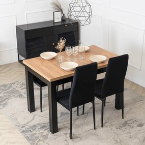 Zestaw Stół Rozkładany SKUBI 120-160 cm Dąb Craft/Czarny i 4 Krzesła NARIS Czarne Welurowe