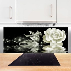 Szkło Ozdobne do Kuchni Czerwona Róża W Kroplach Deszczu