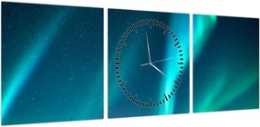 Obraz - Aurora Borealis (z zegarem) (90x30 cm)