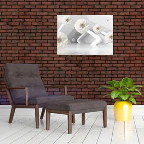Abstrakcyjny obraz z białawymi kwiatami (70x50 cm)