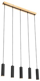 Nowoczesna lampa wisząca czarna z drewnem 5-światłowa - Jeana