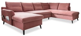 Różowa aksamitna rozkładana sofa w kształcie litery "U" Miuform Stylish Stan, prawostronna