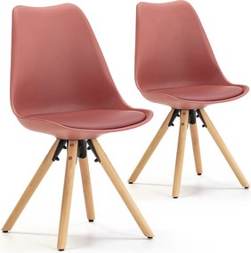 Zestaw 2 krzeseł jadalnianych Jeff w stylu skandynawskim, kolor czerwony, 54 cm x 49 cm x 84 cm.