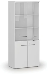 Szafa biurowa kombinowana PRIMO WHITE z drzwiami drewnianymi i szklanymi, 1781 x 800 x 420 mm, biały