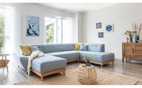 Jasnoniebieska rozkładana sofa w kształcie litery "U" Miuform Dazzling Daisy, prawostronna