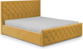 DomoHome - Nowoczesne łóżko tapicerowane Mona I, wysokiej jakości tkanina, skrzynia, elegancki półokrągły design 160x200 cm, żółty