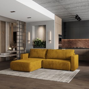 Masseno Narożnik TURIN z funkcją spania i pojemnikiem na pościel Narozniki L, Rozkładana sofa - Żółty, POSO 01