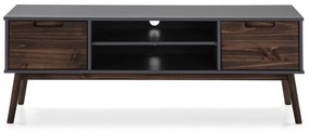 Antracytowa/ciemnobrązowa szafka pod TV z litego drewna sosnowego 140x52,5 cm Nussa – Marckeric